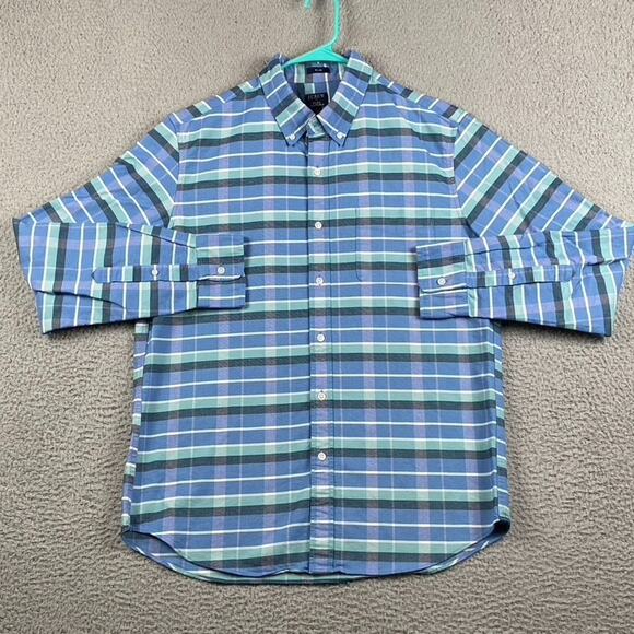 J Crew Flex Oxford Button Down Shirt Men's Large Plaid Causal Preppy Formal - Picture 1 of 13
